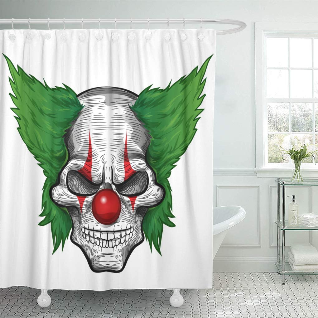 Suttom Evil Black Scary Clown Skull White Joker Zombie Face Shower Curtain 60x72 Inch Com Suttom Evil Black Scary Clown Skull, Scary Clown Shower Curtains