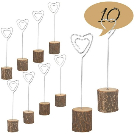 

10 Pcs Place Card Stands with Photo Holder Wooden Base Memo Card Heart Clip Number Holder Table Menus Buffet Guest Name Labels for Wedding Birthday Decoration