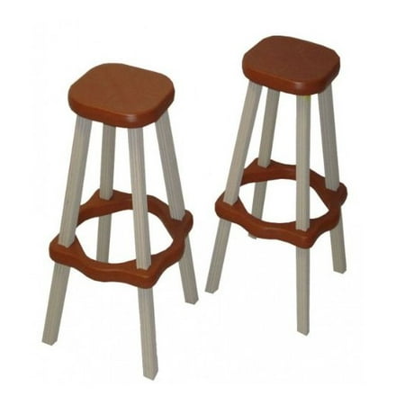 2 Leisure Accents 26" Tall Barstool Patio Set Outdoor Indoor Redwood/Gray - Pair