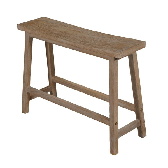 Benjara Saddle Seat Wooden Bench with Canted Frame, Oak Brown