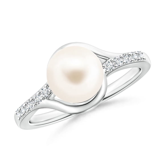 ANGARA Solitaire Freshwater Cultured Pearl Bypass Ring with Diamonds in 925 Sterling Silver for Women | June Birthstone, Birthday, Anniversary, Jewelry Gift for Women | Pearl Ring