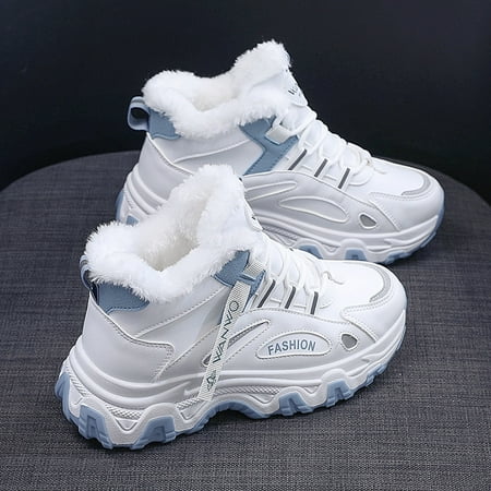 

Women‘s Casual Sneakers Color-block Thick Sole Chunky Sneakers Warm Plush Lined Anti-slip Running Shoes