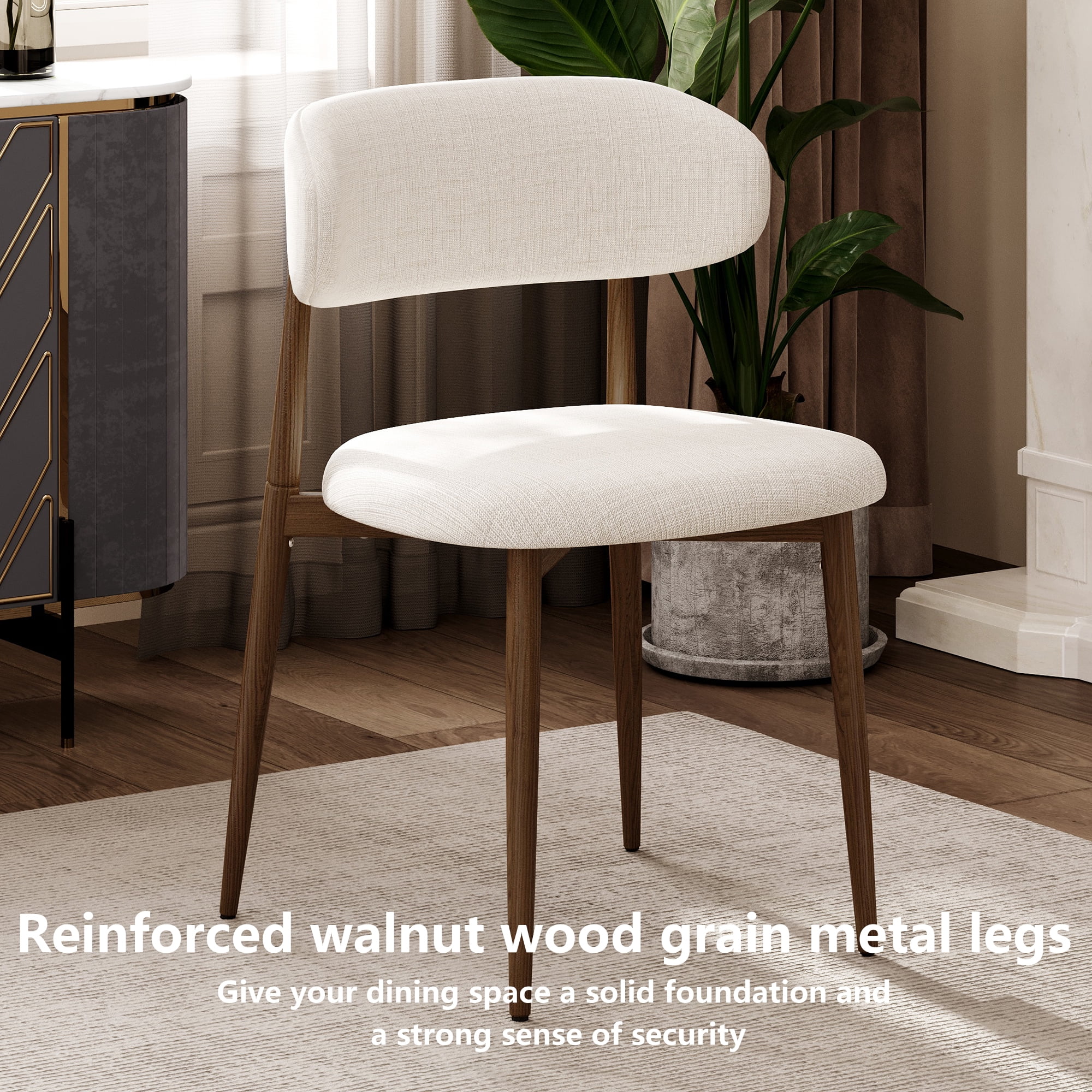 Dining Chairs Set of 2, Metal Kitchen Chairs with Upholstered Seat and Back, Modern Dining Room Chairs for Home and Cafe, Black Frame with Beige Seat