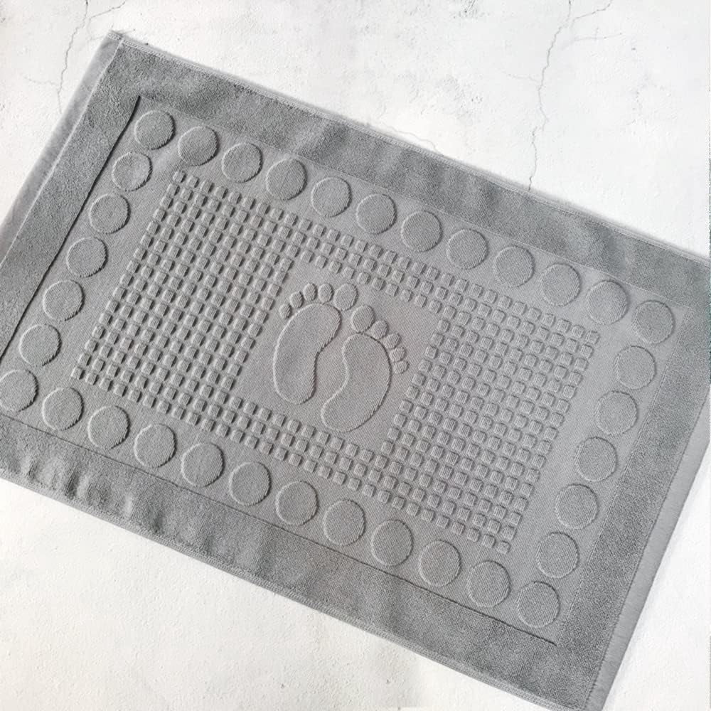 Bath Mats [Not a Bathroom Rug] Cotton Banded Machine Washable Shower Bathroom Floor Towel Terry Towelling Tub Shower Bathroom Mat (Feet Grey)