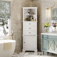 thumbnail image 2 of Bathroom Triangle Organizer Tall Corner Storage Cabinet With 3 Drawers, 2 Open Storage Shelf And 1 Door For Bedroom, 2 of 9