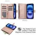 thumbnail image 5 of Phone Case for Apple iPhone 16 Plus, Premium iPhone 16 Plus Case with Wallet, Card Holder, Coin Zipper Pocket Shockproof Flip Cover Stand with Wrist Strap & Detachable Shoulder Strap,Rosegold, 5 of 8