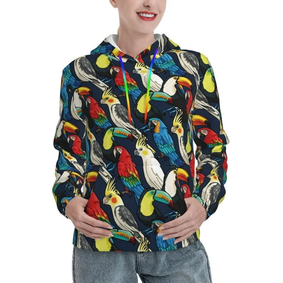 Kdxio Parrot Print Womens Oversized Hoodies Sweatshirts Hooded Pullover Tops Sweaters Casual-Small
