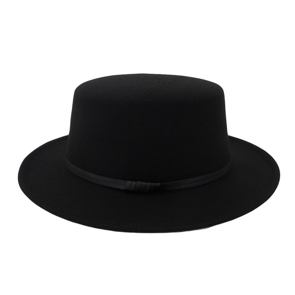 Unisex Wide Brim Wool Belt Felt Flat Top Fedora Hat Party Church Trilby Hats Cap sun hats for women Hat for women Black