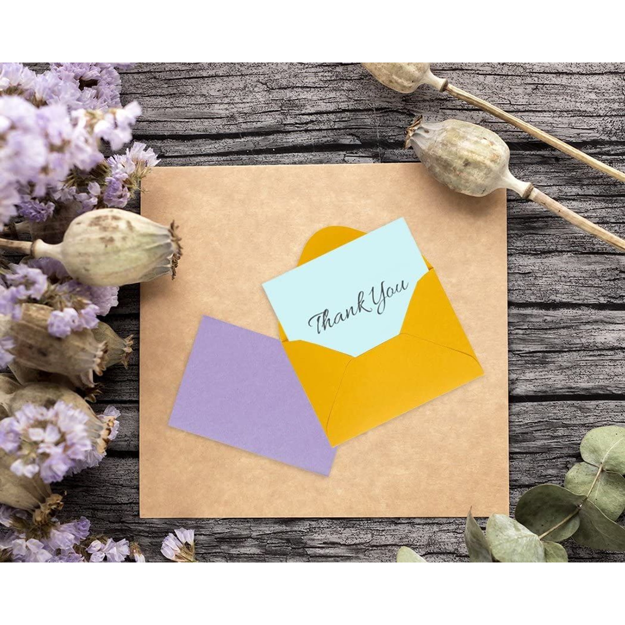 100 Pack Mini Envelopes & Note Cards - 5 Colors, 4 X 2.7 Inches, For Weddings, Birthdays, Baby Showers (Blue)
