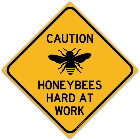 Caution Honeybees Hard At Work 12" x 12" Tin Road Sign Indoor Outdoor Beekeeping Apiary Theme Shed Garden Home Decor