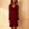 thumbnail image 5 of Delconic Women’s Long Sleeve Lace Patchwork Dress Cowl Neck Sheath Fit Mesh Panel Elegant Cocktail Party Dress for Ladies Wine M, 5 of 7