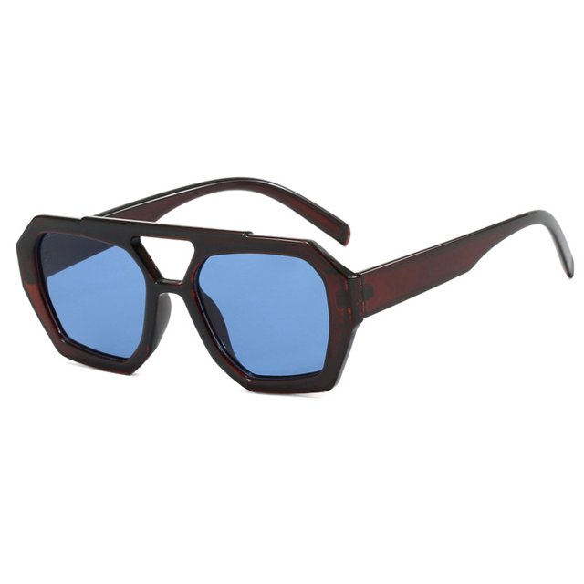 Gafas de sol cuadradas Vintage para hombres y mujeres, montura gruesa, doble puente, moda femenina, Chic, polígono, leopardo, azul