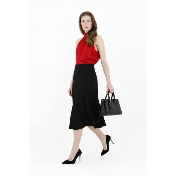 Black Eight Gore Calf Length Midi Skirt for Every Occasion