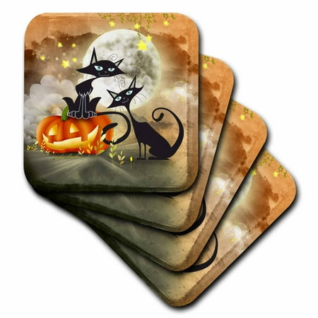 

3dRose Halloween two cats is telling a scary story each other Soft Coasters set of 4