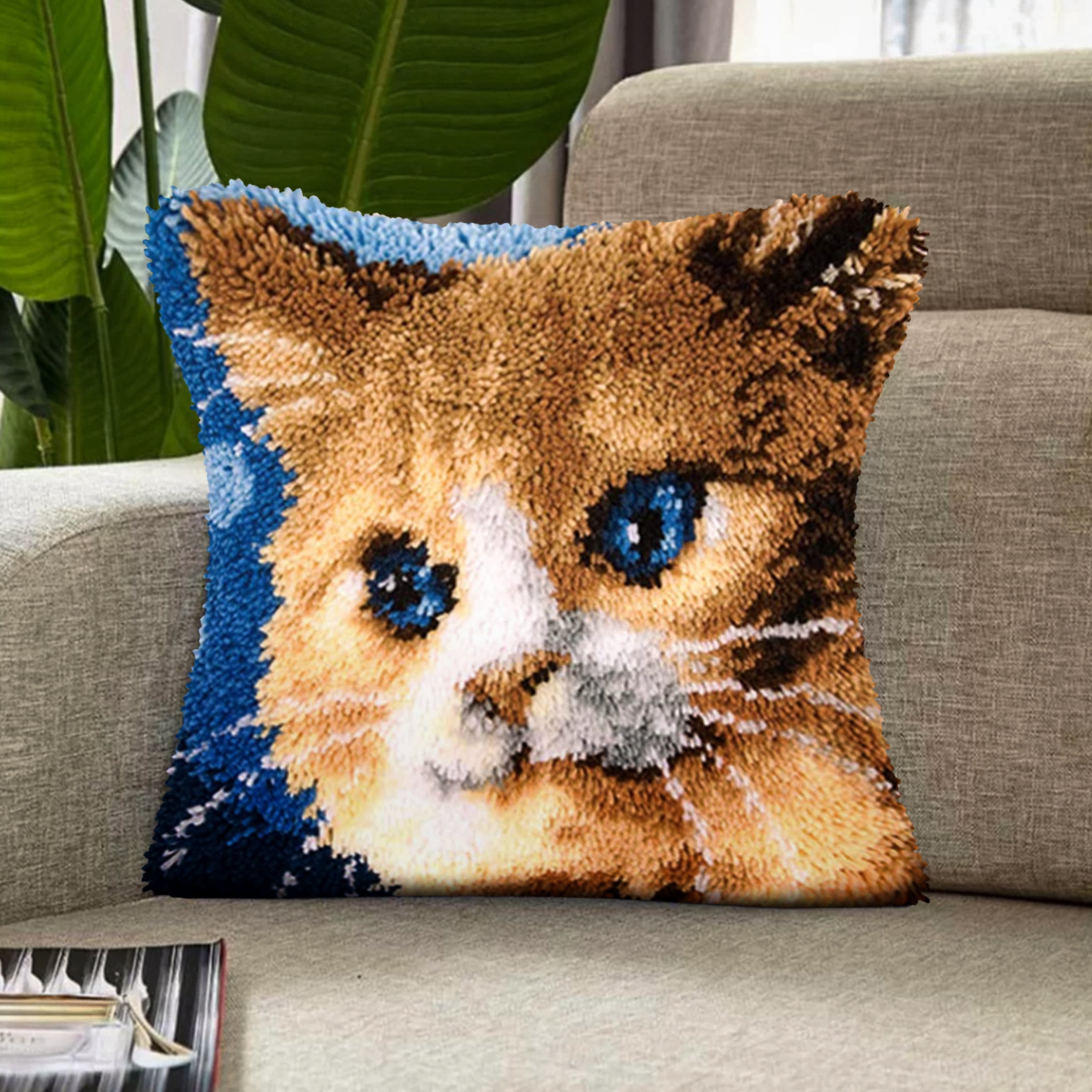 Latch Hook Pillow Kits for Adults pillow,latch hook pillow kits,Cat Embroidery Creative Craft Home Decor Ideal for Learning Pillow Making 43×43cm/17*17in
