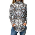 thumbnail image 2 of Sevevn Women's Fashion Printed Long Sleeve Printed Turtleneck Top T-shirt Blue XXL Family Gifts, 2 of 5