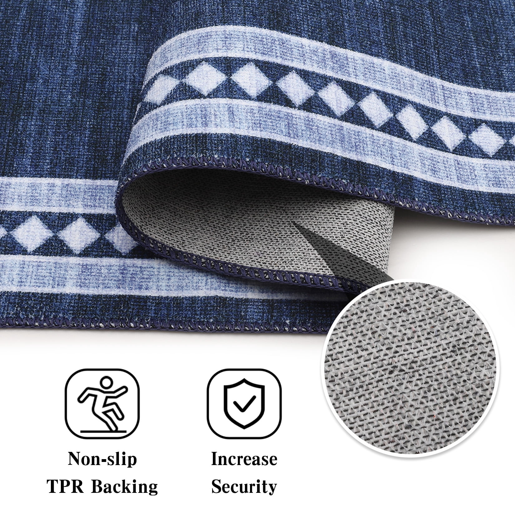 Garvee 10'x13' Modern Area Rug Solid Bordered Rugs, Washable Geometric Neutral Accent Carpet with Non-Slip Backing, Low Pile Stain-Resistant Rug for Living Room Dining Room Home Office, Blue