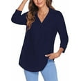 thumbnail image 7 of Colisha Lady Elegant Working Blouse V Neck Lapel Pullover 3/4 Sleeve Baggy Loose Tunic Shirt, 7 of 7