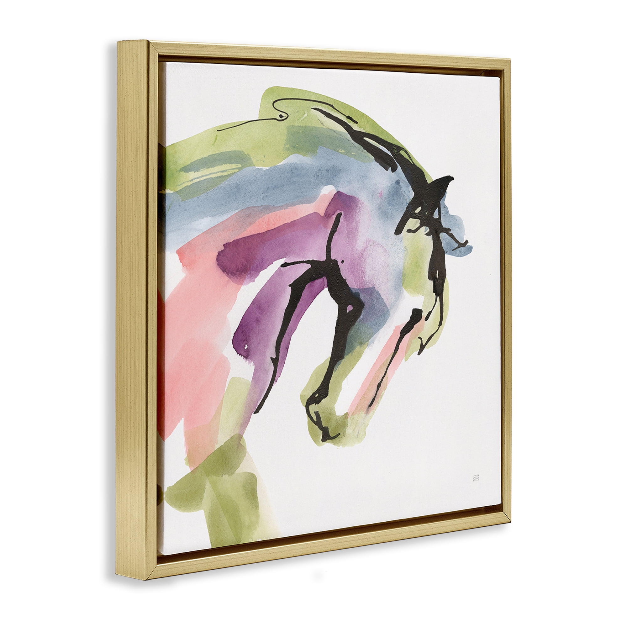 Stupell Industries Brushstroke Horse in Motion Gold Framed Floater Canvas Wall Art, design by Chris Paschke