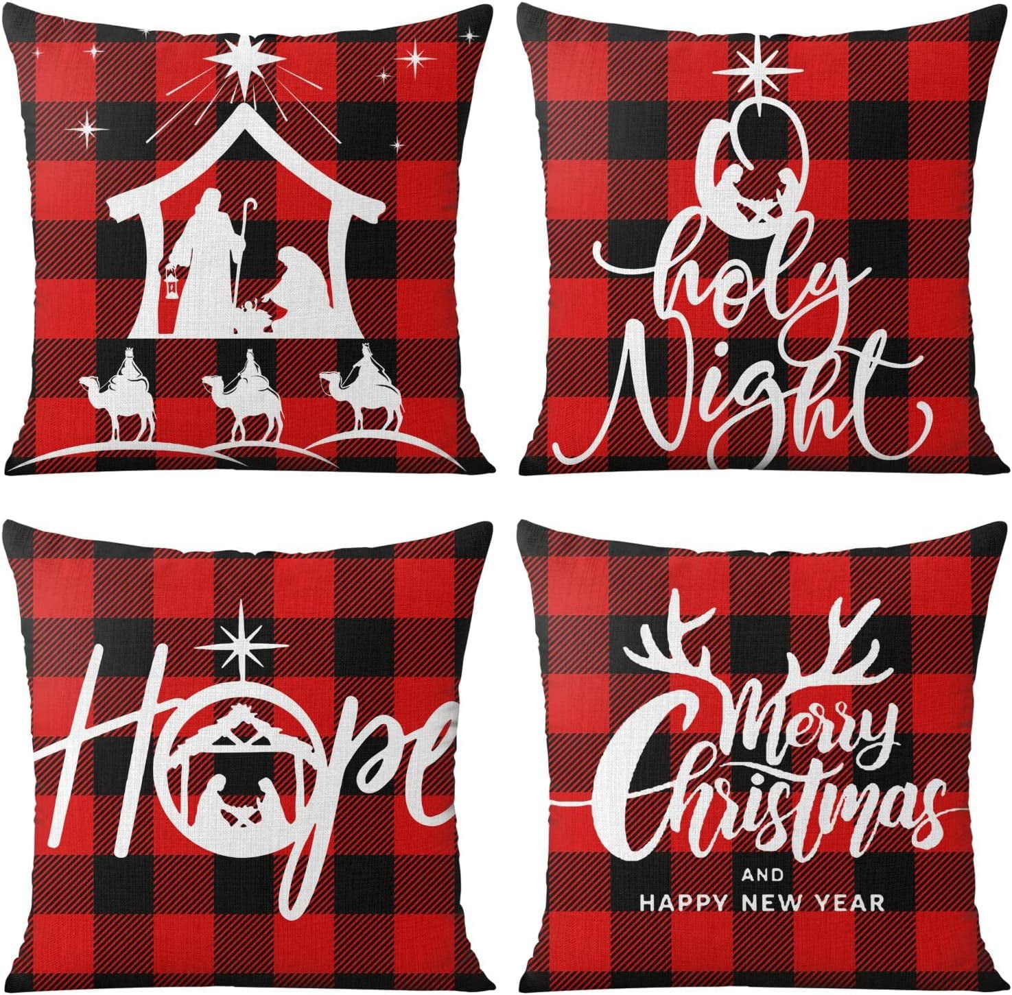Christmas Pillow Covers 20x20 Set of 4 Double Sided Printing Linen