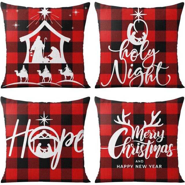 Christmas Pillow Covers 20x20 Set of 4 Double Sided Printing Linen