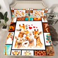 thumbnail image 2 of Feelyou Kawaii Giraffe Family Queen Sheet Sets, Cartoon Love Heart Flat Sheet, Brown Patchwork Queen Fitted Sheet, Ultra Soft Bedroom Decor, 4pcs, 2 of 7