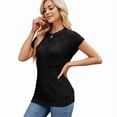 thumbnail image 2 of Women Summer Cap Sleeve Tops Casual Knit Short Sleeve Sweater Loose Fit Shirts Black S, 2 of 9