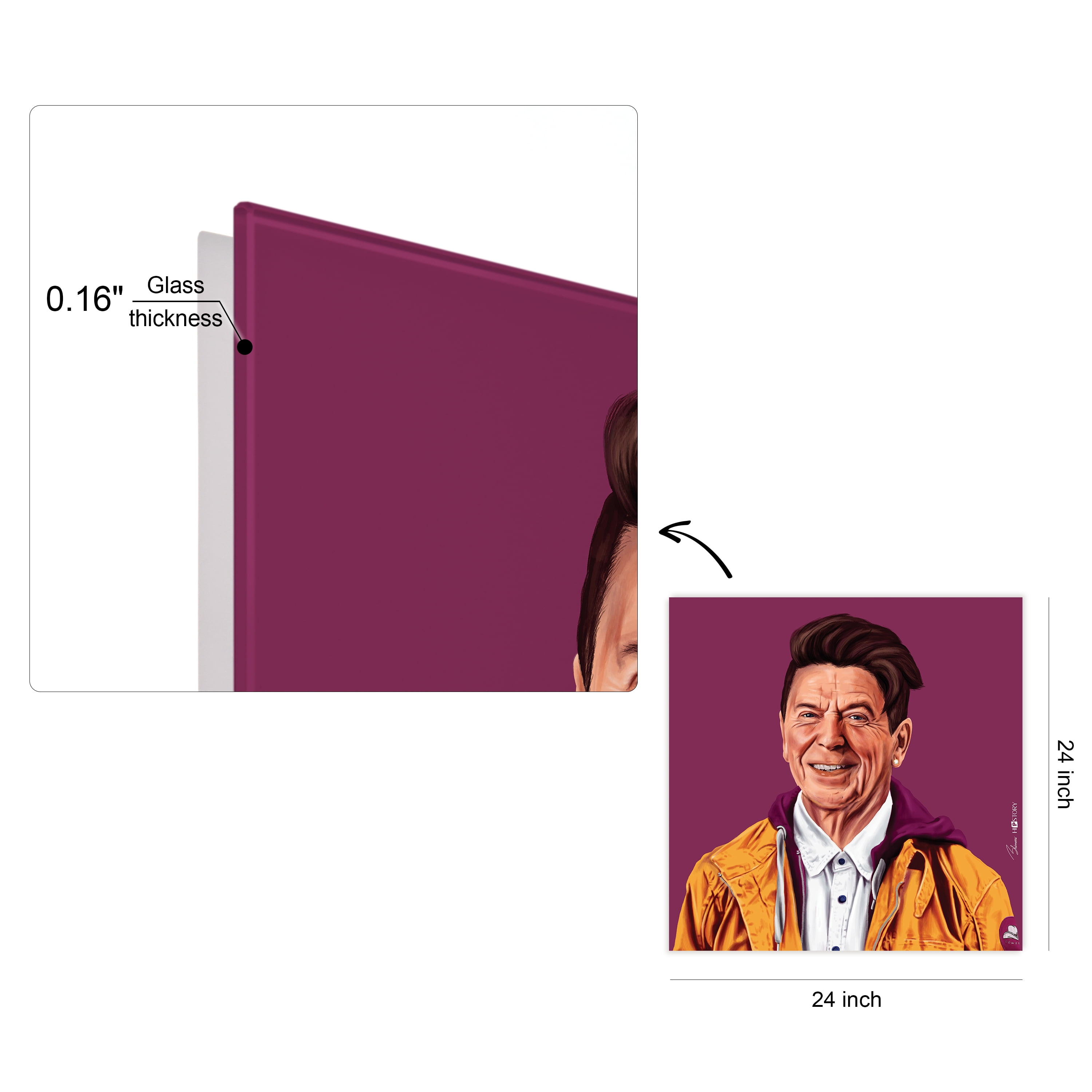 "Hip Ronald Reagan" Frameless Free Floating Reverse Printed Tempered Art Glass Wall Art