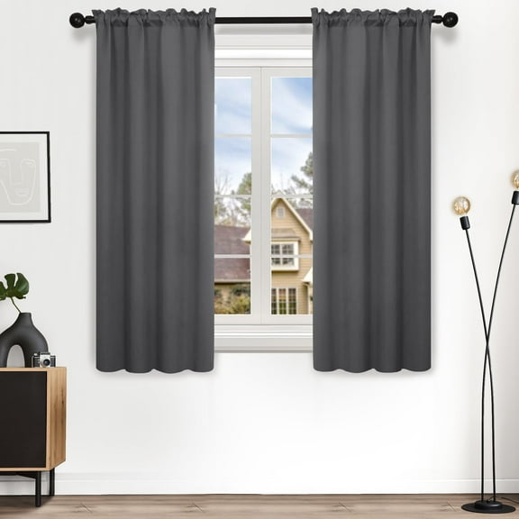 Deconovo Thermal Insulated Blackout Curtains Pack of 2, Rod Pocket Window Curtain Panels, 38"W x 54"L, Dark Gray