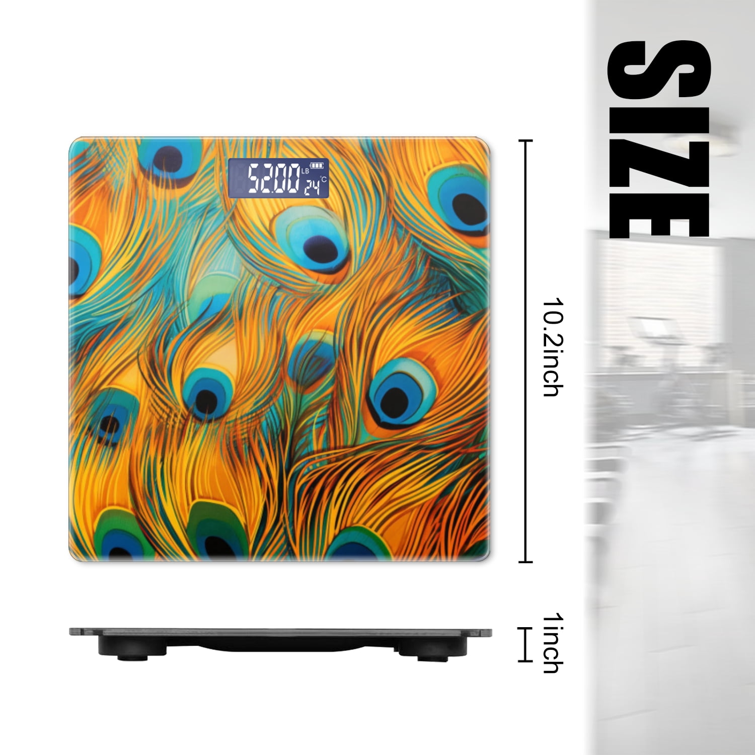 High Precision Body Weight Scale Smart Bathroom Scales with Large LCD Display(400lbs),Decorative for Bedroom-Vibrant Peacock Feathers With Bright Orange And Blue