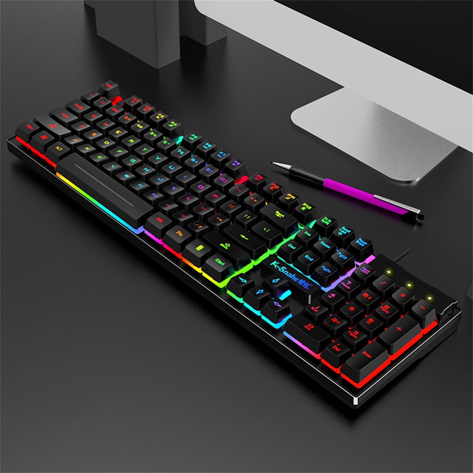 Godom USB Wired Gaming Keyboard With Rainbow LED Backlight Silent Floating Keys Mechanical Feel Keyboard Ergonomic For Office And Gaming