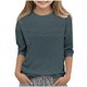thumbnail image 2 of Blusa de poliéster para mujer, cuello redondo, manga 3/4, color liso, a la moda para niños, 2 of 5