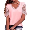 thumbnail image 1 of Mujeres Blusa de manga corta V Masajeadores cuello lindo Encaje color puro moda transpirable casual para compras citas Oficina, 1 of 5