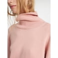 thumbnail image 4 of Women High Neck Sweater Chunky Long Sleeve Knitted High Low Hem Trendy Fall Winter Jumper Blouse Pink L, 4 of 8