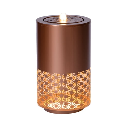 20" Metal Outdoor Water Fountain with LED Lights, Modern Candle Style Cutout Water Feature for Patio Garden Backyard Decor, Brown