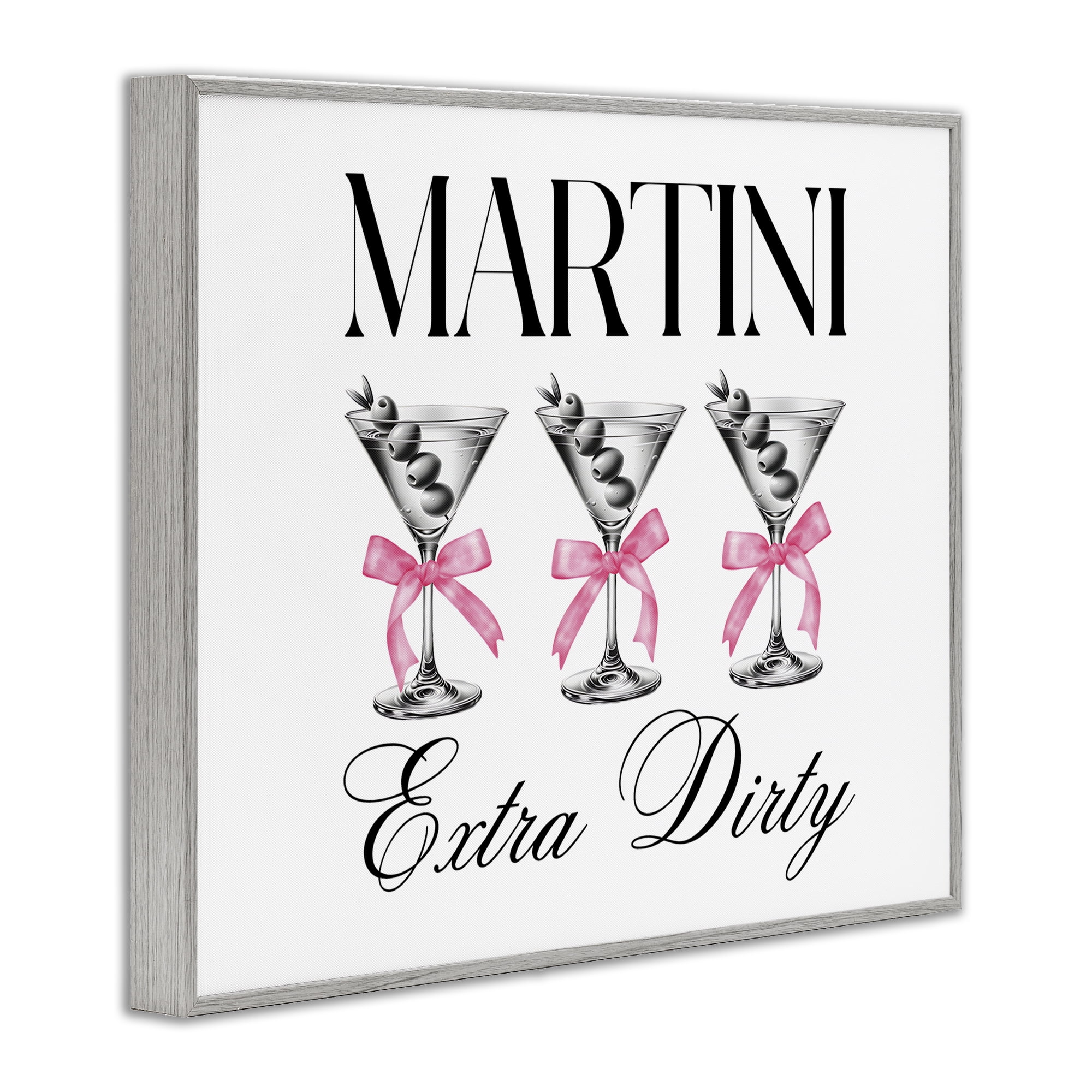 Stupell Industries Pink Ribbon Martini Trio Gray Framed Giclee Art, design by Lettered and Lined