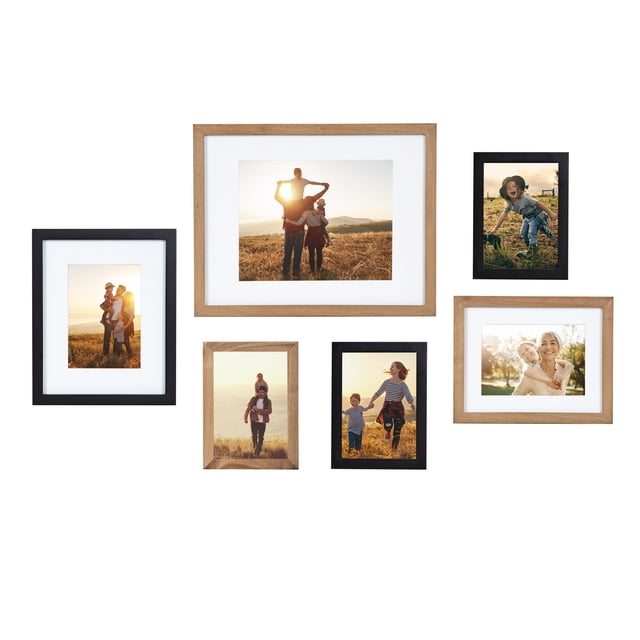 Kate and Laurel Gallery Transitional Frame Set, Set of 6, Rustic Brown and Black, Sophisticated Wooden Picture Frames With Multiple Sizes Included
