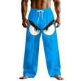 thumbnail image 4 of LODIENY Linen Pants for Men Cute 3D Novelty Expression Printed Wide Leg Drawstring Elastic High Waist Lounge Trousers Loose Regular Fit Cotton Beach Vacation Long Pants with Pockets C-Blue S, 4 of 4