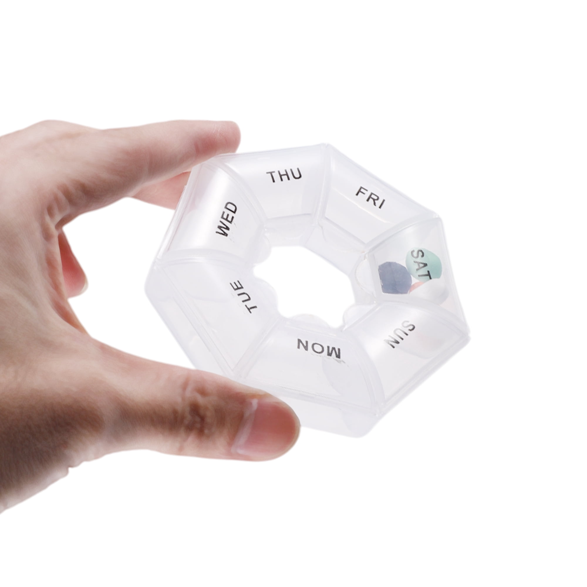 Unique Bargains Lightweight 7 Grids Polygonal Pill Case Clear White