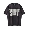 thumbnail image 2 of Camiseta holgada informal de manga corta con estampado de letras SNT, estilo retro callejero japonés vintage, de algodón puro de alta calidad y gran tamaño, 2 of 4