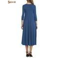 thumbnail image 4 of Spencer Plus Size Women's Casual Basic Comfy 3/4 Sleeve Round Neck Loose Fit A-line and Flare Midi Long Maxi Dress Tunic Swing Skater Dress, 4 of 5