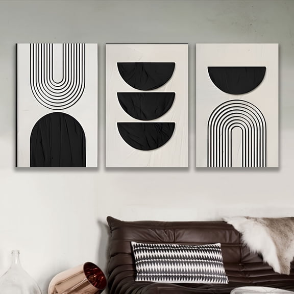 2D Flat 3pcs, decorative painting--frameless, Modern Black Semi-circular Wall Decor for Contemporary Home Aesthetics, Holiday gifts, birthday gifts, Mothers Day, Fathers Day, home decor, 2D/Flat, Po