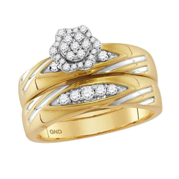 10K Yellow Gold His Hers Round Dia. Cluster Matching Wedding Set 0.5 ct, Women's Sz: 5-10, Men's Sz: 7-13