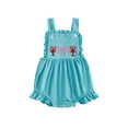 thumbnail image 1 of SUNSIOM Baby Girls Summer Sweet Overalls Infant Sleeveless Lobster Bow Embroidery Ruffle Trim Romper, 1 of 6