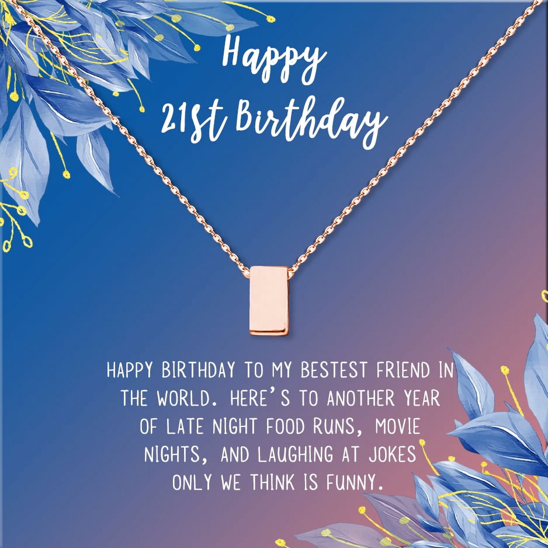 Anavia Happy 21st Birthday Gifts Stainless Steel Fashion Necklace Birthday Card Jewelry Gift for Her, Birthday Gift for Daughter-[Rose Gold Cube, Blue-Orange Gift Card]