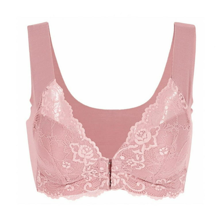 Spdoo Women Plus Size Lace Bra Pink Front Closure Padded Push up