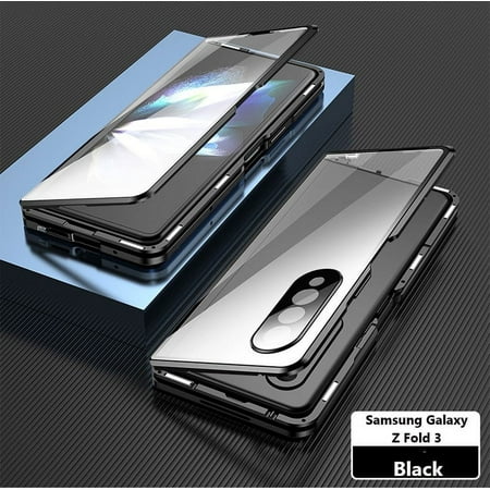 Haobuy Magnetic Case for Samsung Galaxy Z Fold 3 with Camera Protection, Double Side Tempered Glass Full Protection Case-Black