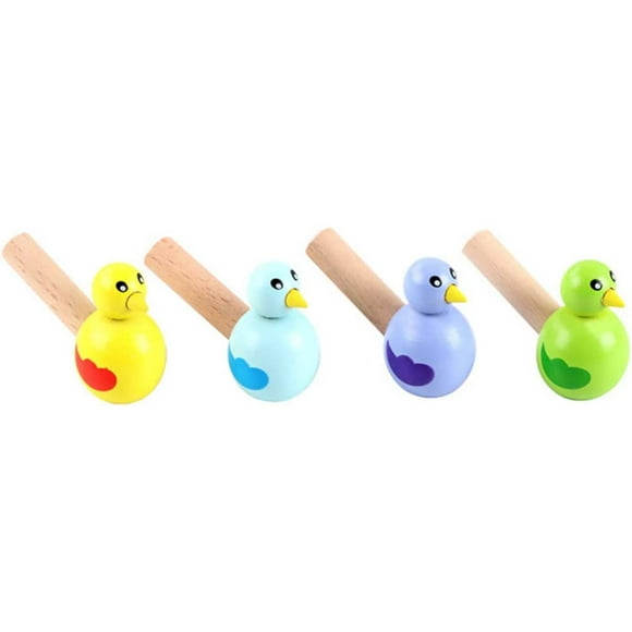 Queilt 4Pcs Wooden Bird Whistle for Kids Bird Singing MusicToys Noisemaker for Kids (Random Color)