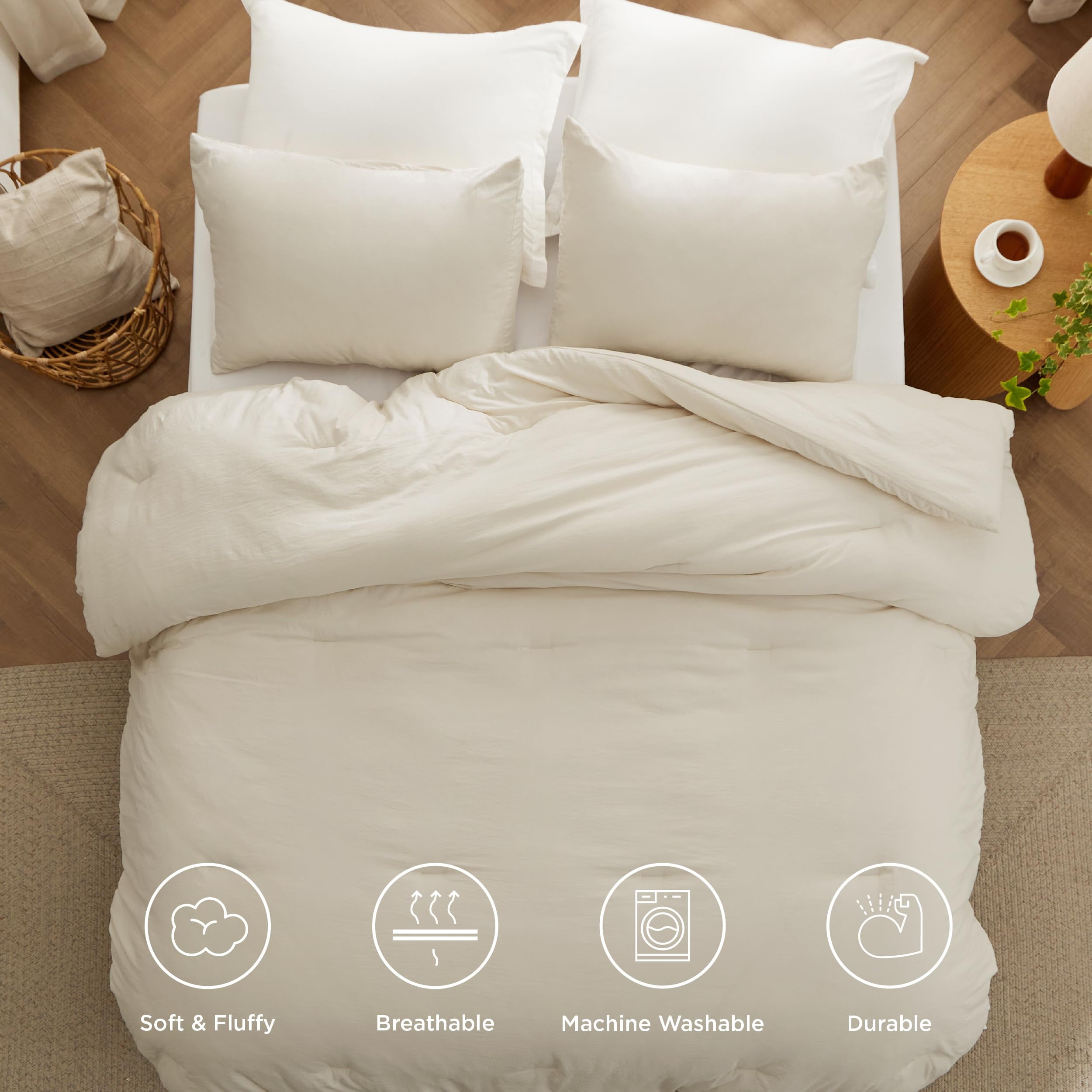 U by Bedsure 3 Pieces King Comforter Bedding Set, White Comforter Set for All Seasons, 1 Lightweight Prewashed Comforter and 2 Pillowcases, King, White Swan