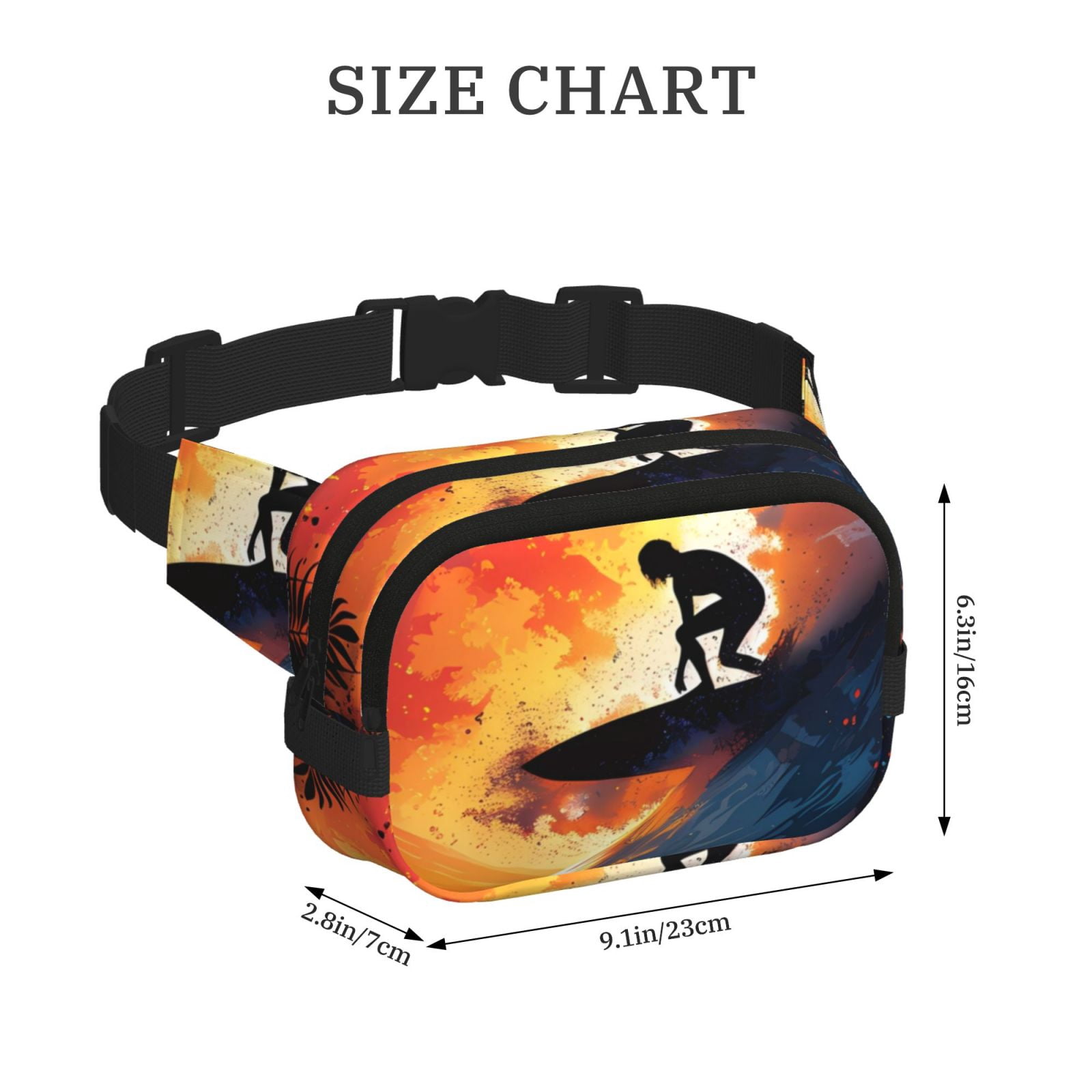 Picia Sunset Surfing Silhouette Print Square Double-Layer Waist Bag Mini Adjustable Waist Belt Bag Exercise Running Travel Hiking